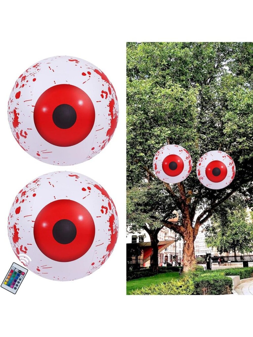 🎃2 Pack Halloween Large Inflatable Eyeball with Remote Control Outdoor Decor